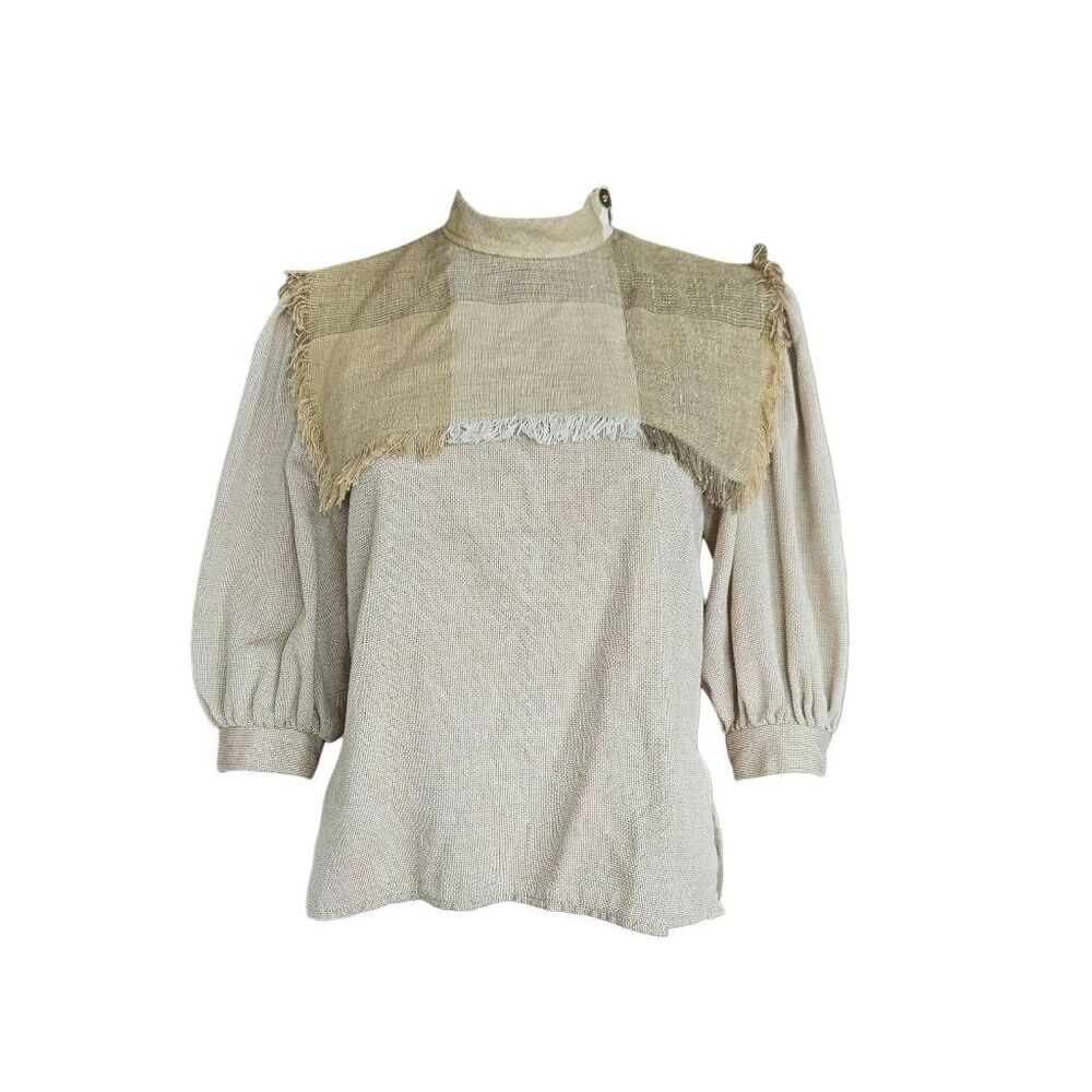70s vintage linen prairie blouse